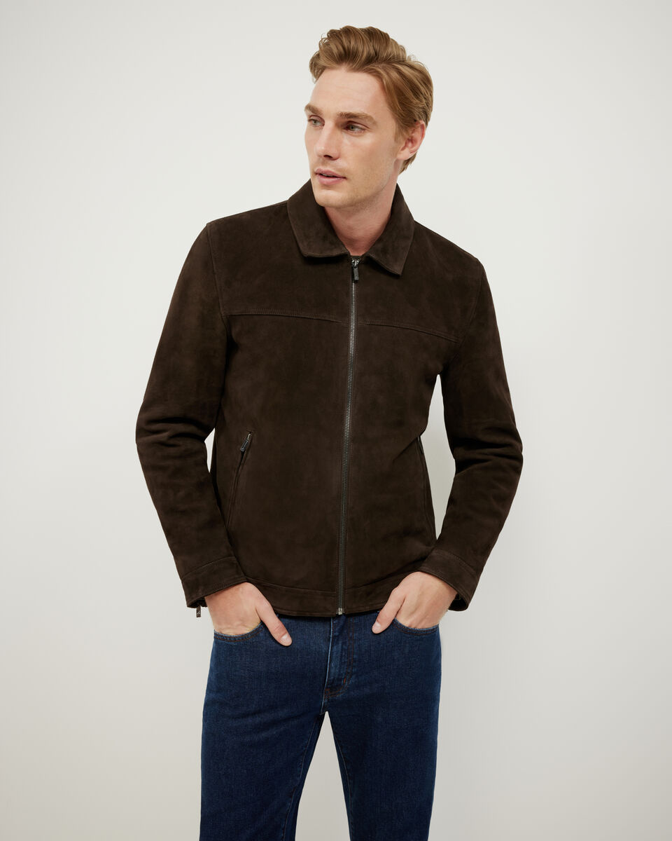Suede Shearling Leather Jacket, Brown, hi-res